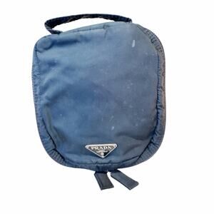 Prada Blue Nylon Cosmetic Pouch with Top Handle – Double Zip